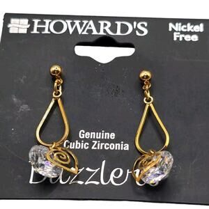 Pierced HOWARD'S Earrings Clear Cubic Zirconia Drop Gold Tone